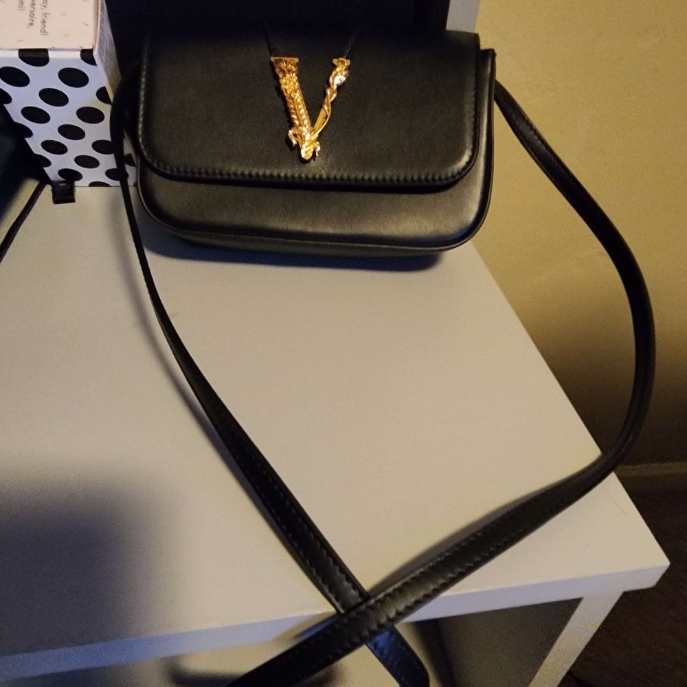 Authentic Versace Black Virtus Mini Crossbody Bag